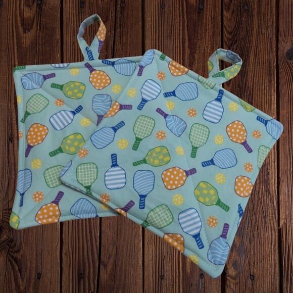 Handmade Quilted Potholder, Pickle Ball Hot Pad, Set of 2 - Picture 1 of 6
